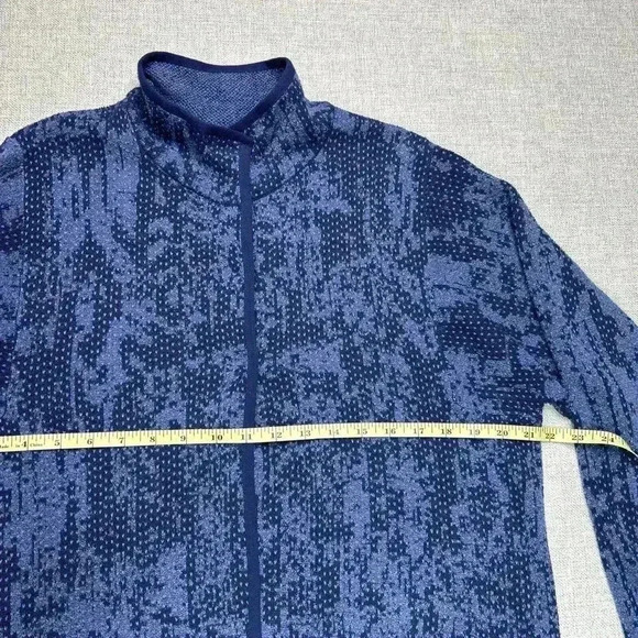 Pure J. Jill Cardigan Blue Intarsia Jacquard Knit Snap Button Long - Picture 3 of 9